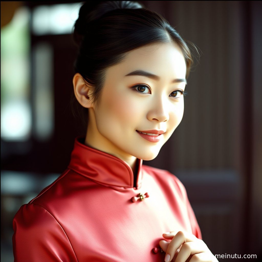 古典韵味的紫色旗袍与现代街景交融，暖色侧光营造出复古而时尚的氛围，展现成年女性的独特魅力。