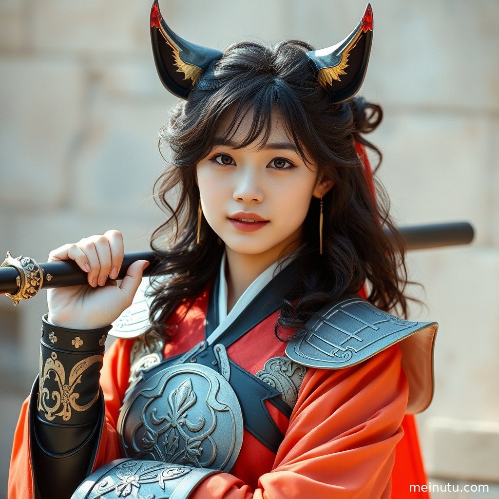 全身构图的Cosplay写真，捕捉成年女子在黄昏光影下的优雅姿态，光线均匀柔和。