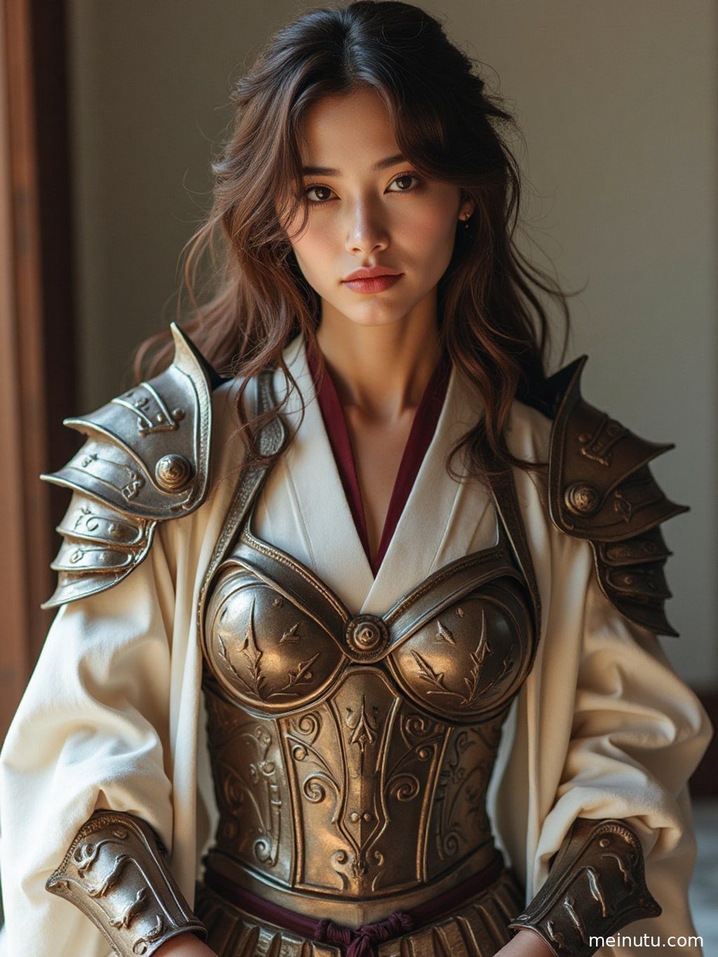 背景是温暖的黄昏景象，成年女子沉浸在角色世界中，氛围唯美动人。