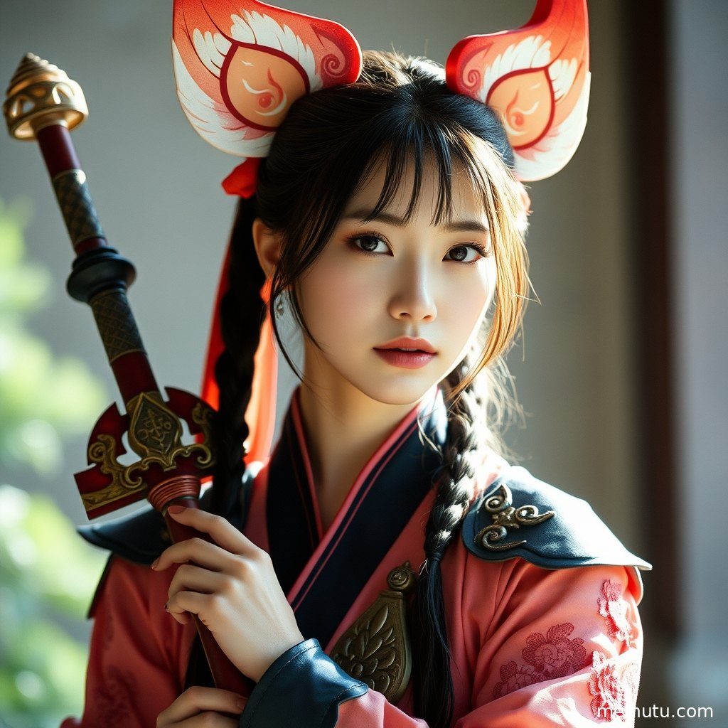 自然光勾勒出成年女性coser的轮廓，背景是波光粼粼的海面。