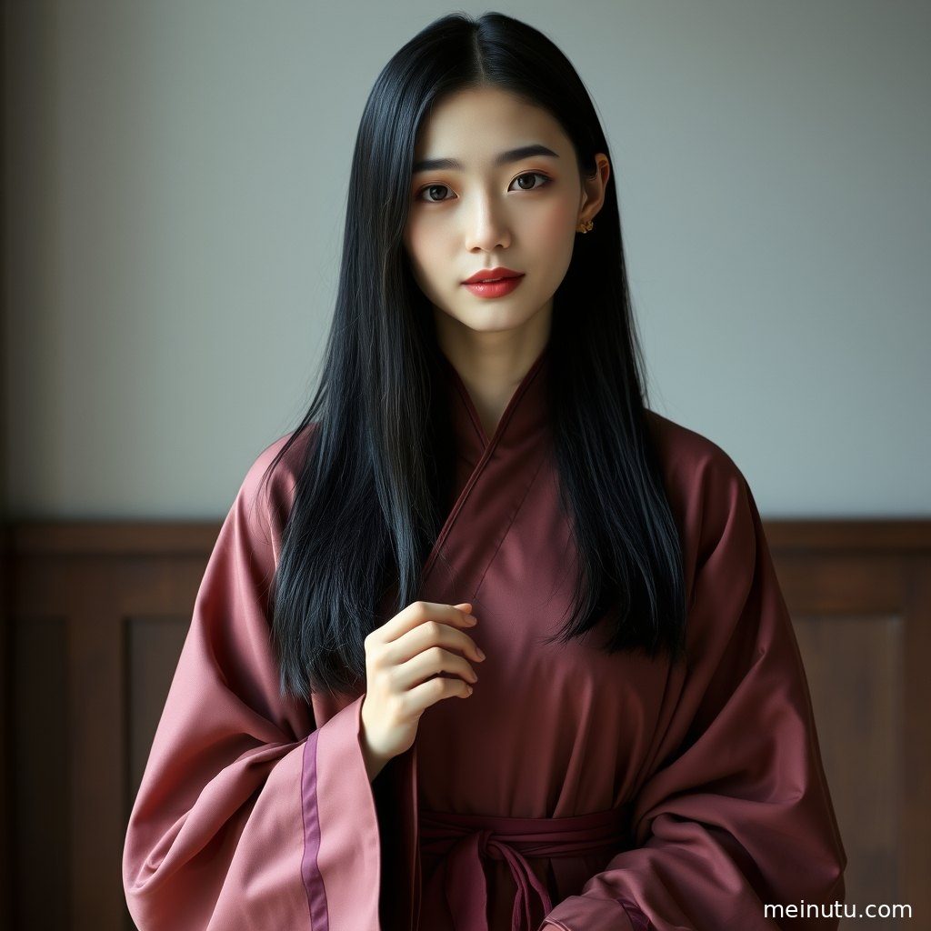 夕阳下的海边，汉服女子迎着光，半身构图 捕捉到她沉思的侧影，唯美动人。