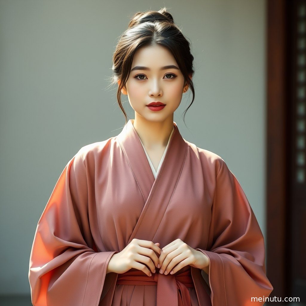 身着华丽汉服的成年女子，在柔和室内光线下，侧颜精致，眼神温柔。
