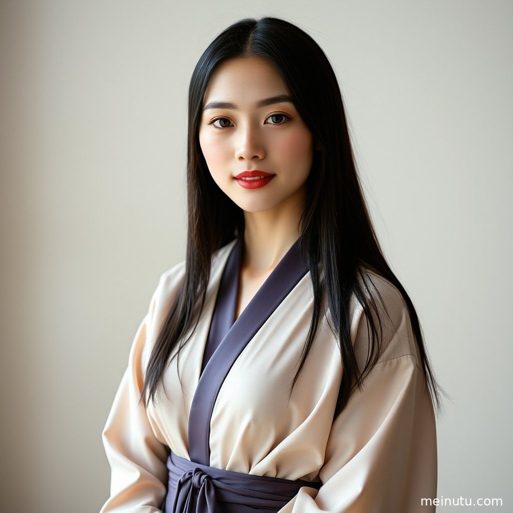 街景中，身着汉服的成年女子展现全身造型，暖色侧光营造出温暖复古氛围。