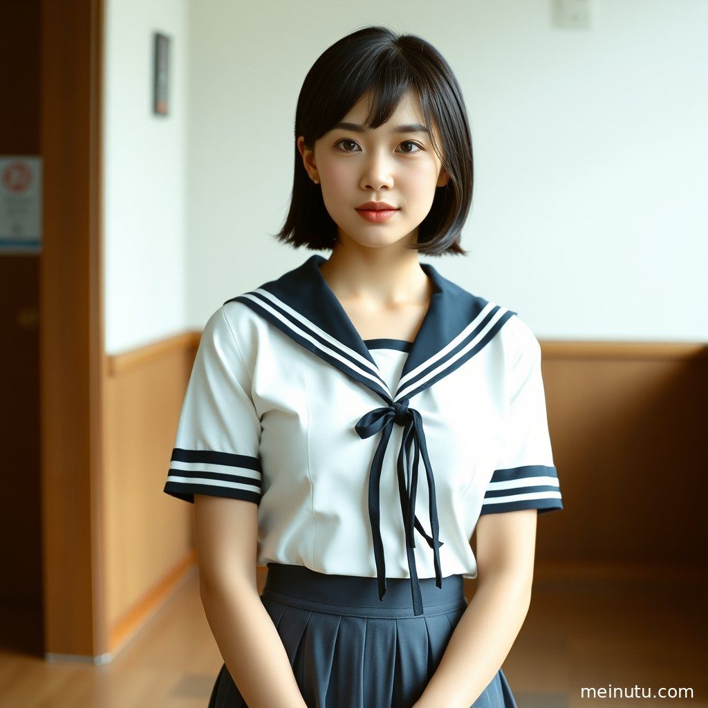 海风吹拂下，JK制服成年女性在海滩上，逆光勾勒迷人侧影。