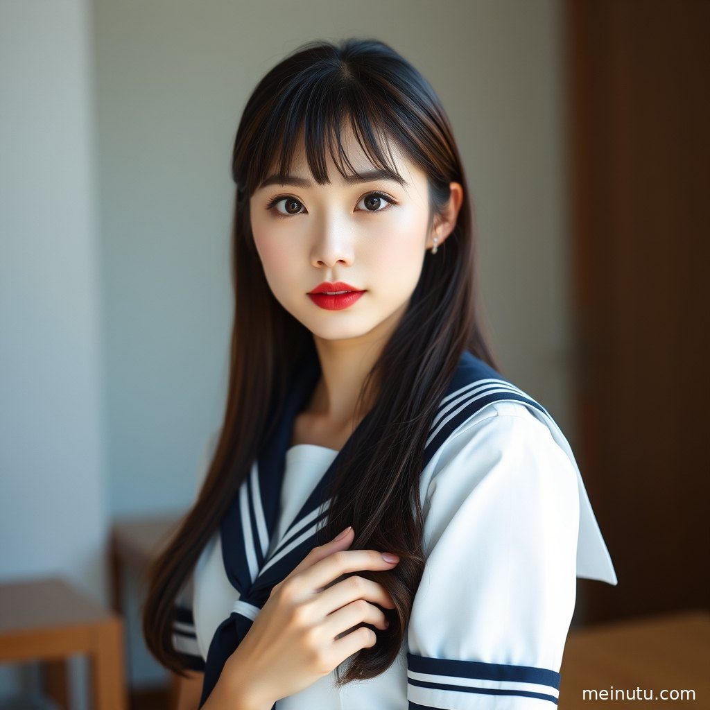 水手服JK 海边 自然光 半身构图 写真 04