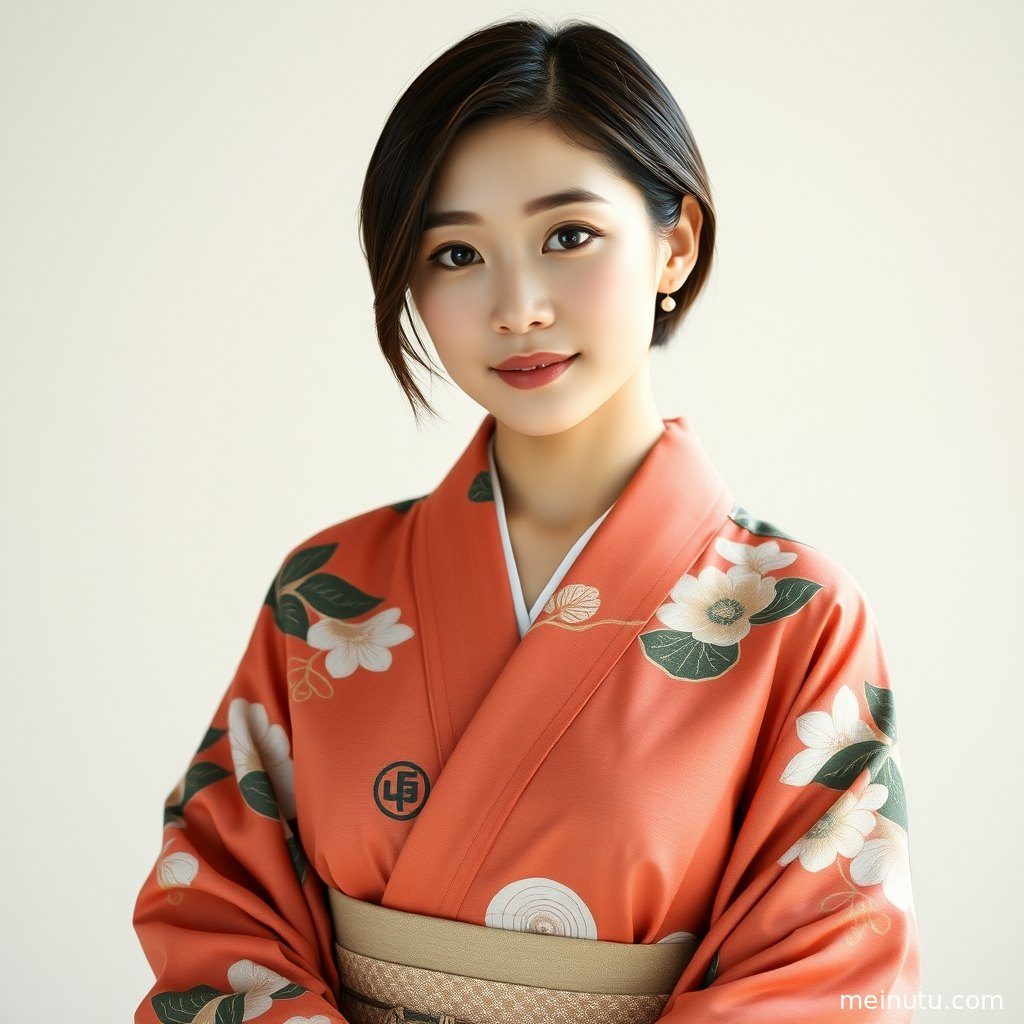 逆光勾勒出和服女子优美的身形轮廓，眼神中流露东方韵味。
