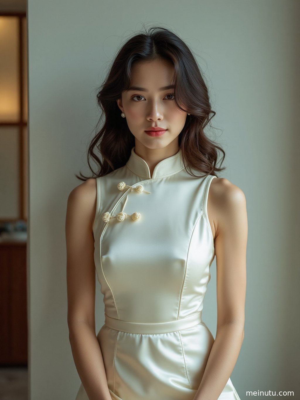 成年女性置身主题场景中，画面强调青花瓷旗袍 海边 自然光 半身构图 · 高清写真图集的柔和光线与高清画质。