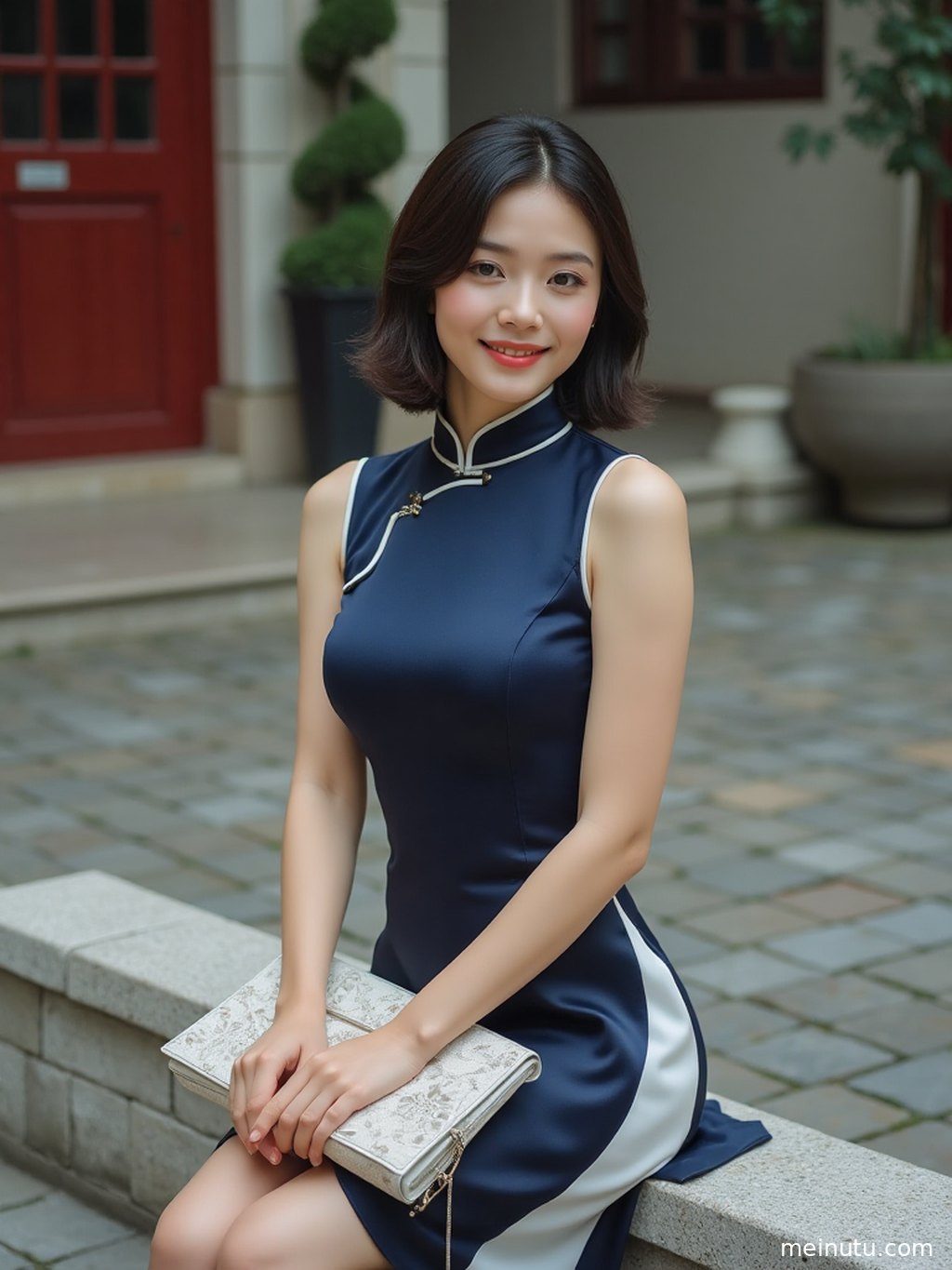 成年女性在柔和自然光下侧身回眸，展现丝绒旗袍 名媛风 窗边暖光 性感曲线的场景层次与光影。