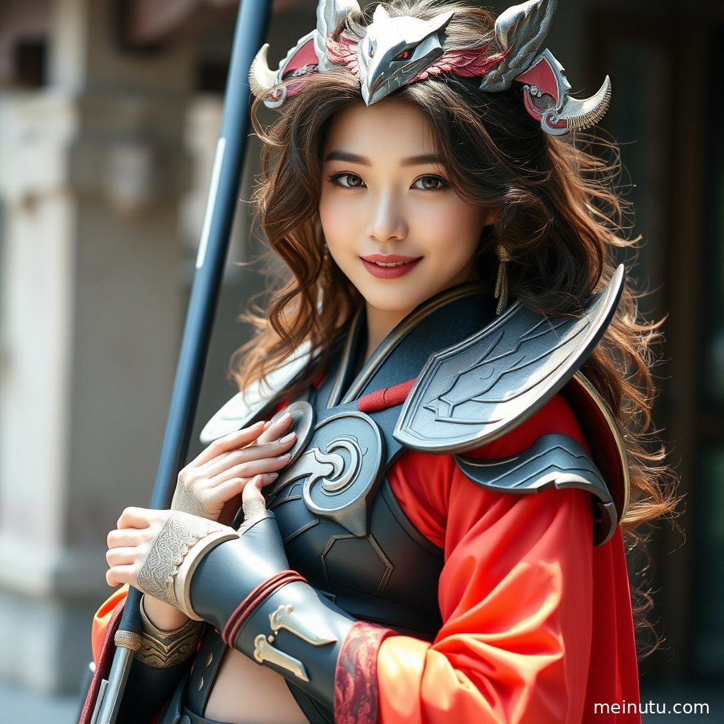 Cosplay角色在黄昏的柔和光线下，阴天漫射光勾勒出全身轮廓，氛围感十足。