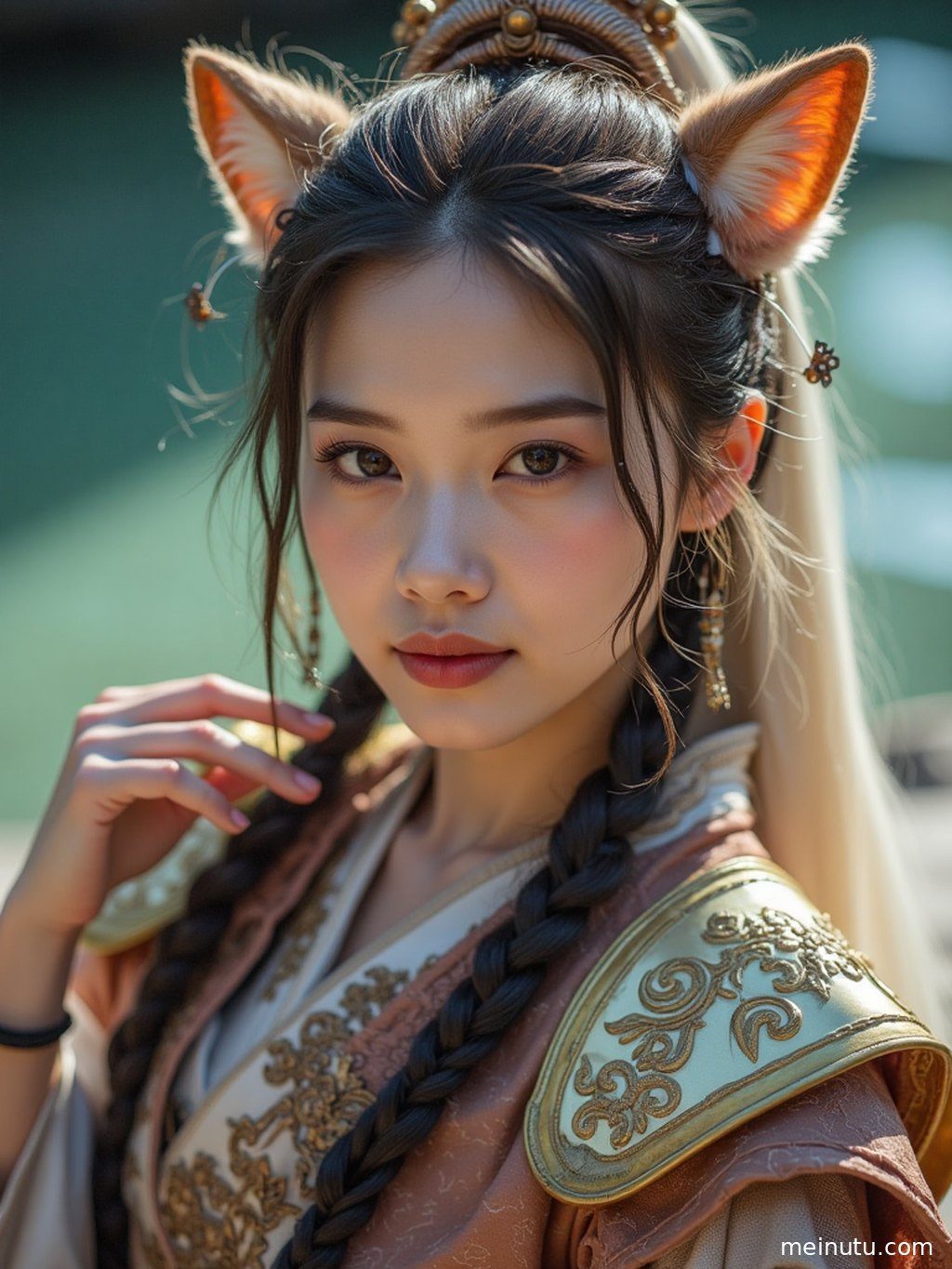 远景镜头捕捉整体氛围，成年女性角色与梦幻背景完美融合，画面如画。