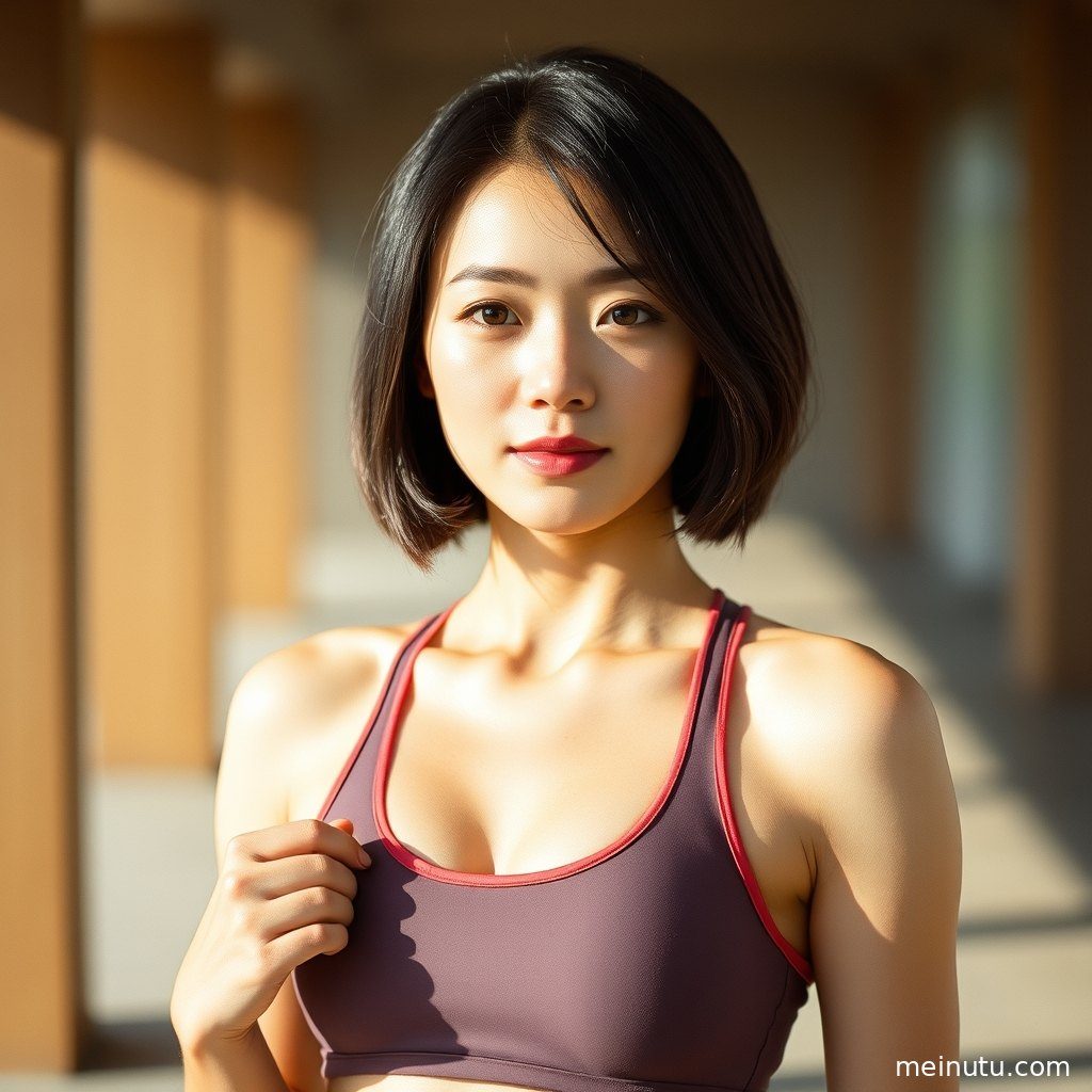 特写镜头下，白色瑜伽服的材质与成年女性的肌肤纹理交织，光影细腻。
