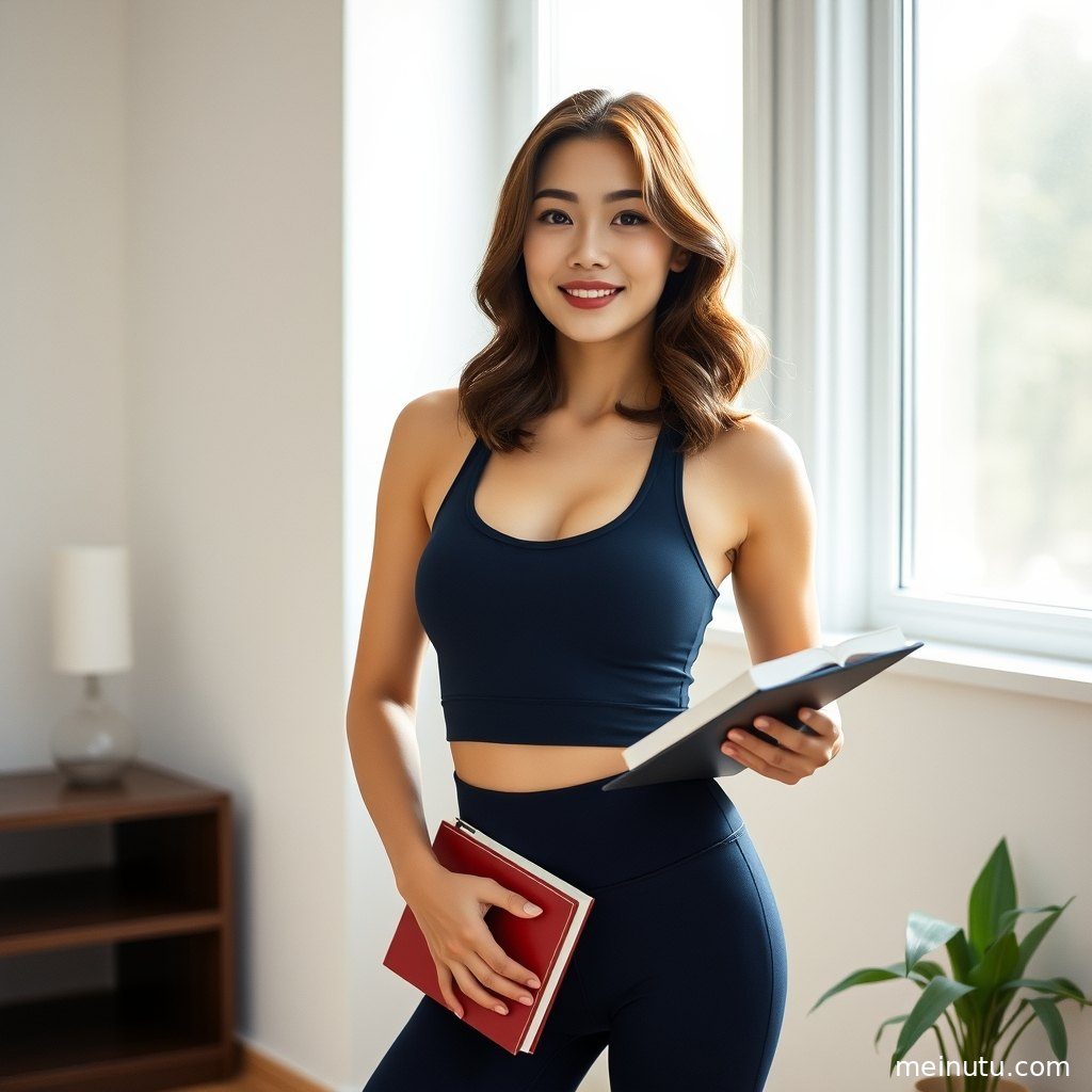 阴天漫射光下，瑜伽服外套的自然垂坠感被完美捕捉。