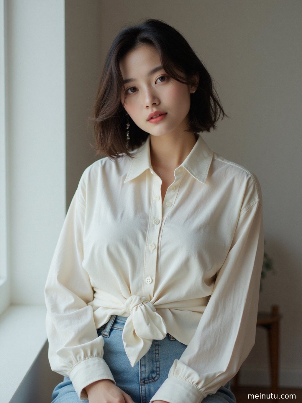 以全身构图展示的街拍美女，暖色侧光突出人物立体感，画面质感细腻，展现都市女性的独特魅力。