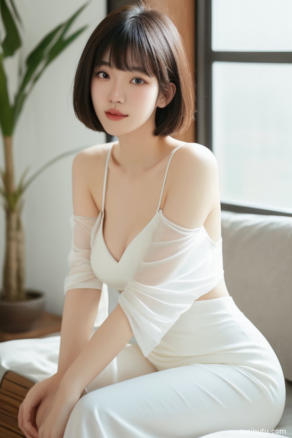 全身照展示成年女子与花园景致的和谐融合，清透高光效果营造出梦幻氛围。