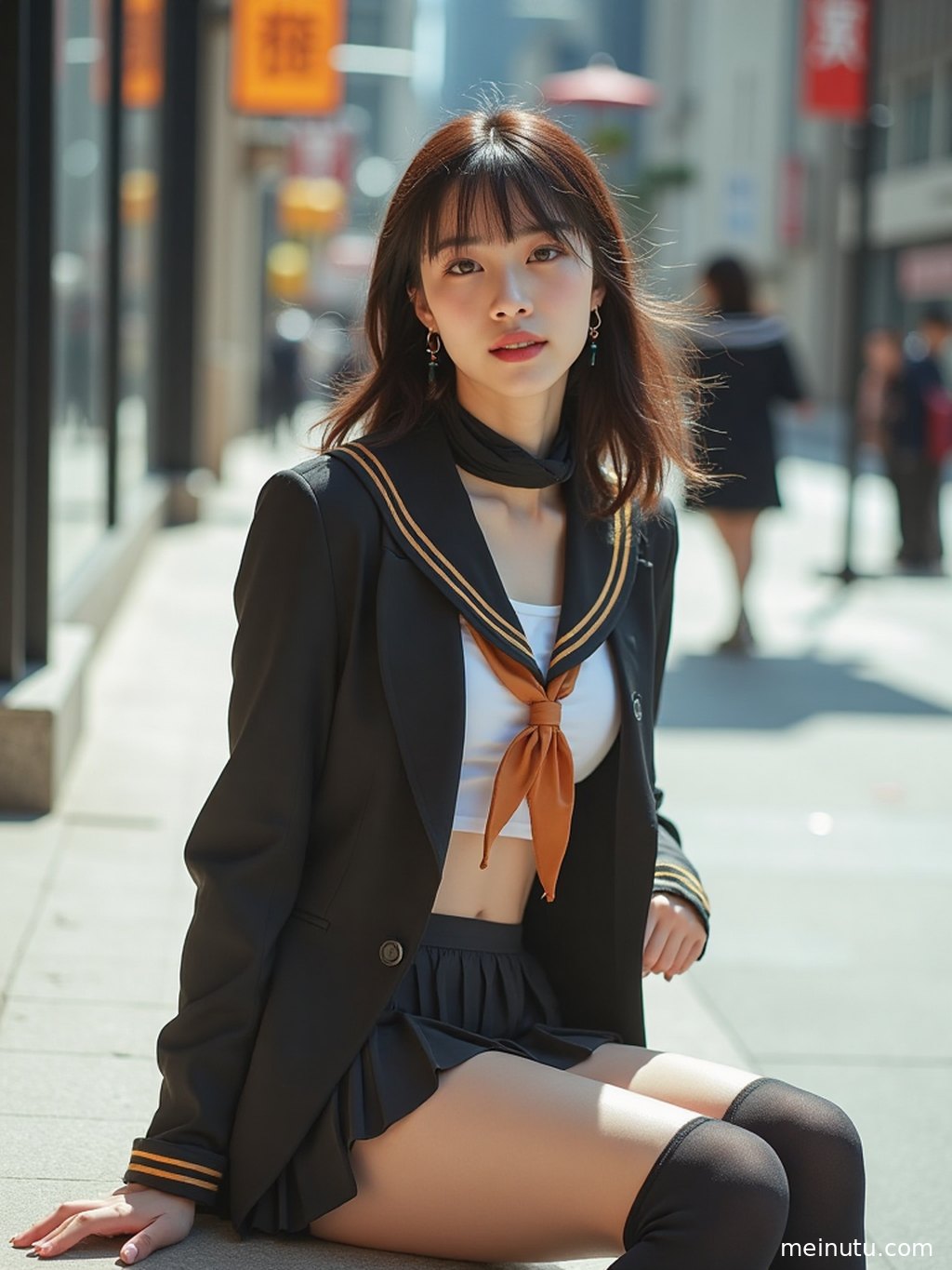 成年女性以全身构图呈现日系制服风格造型，画面突出服饰轮廓与整体氛围。