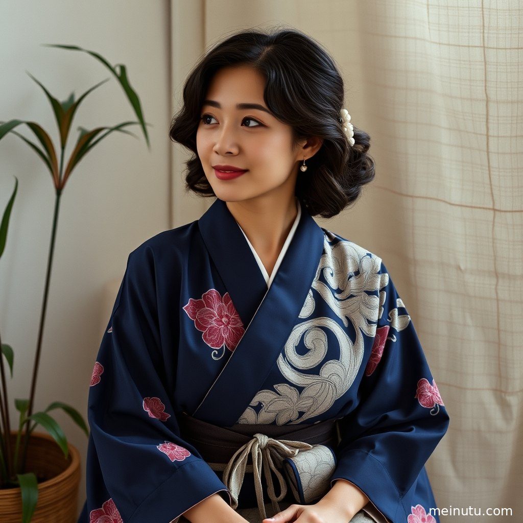 透过窗户洒下的柔和光线，勾勒出成年女子沉思的侧影。