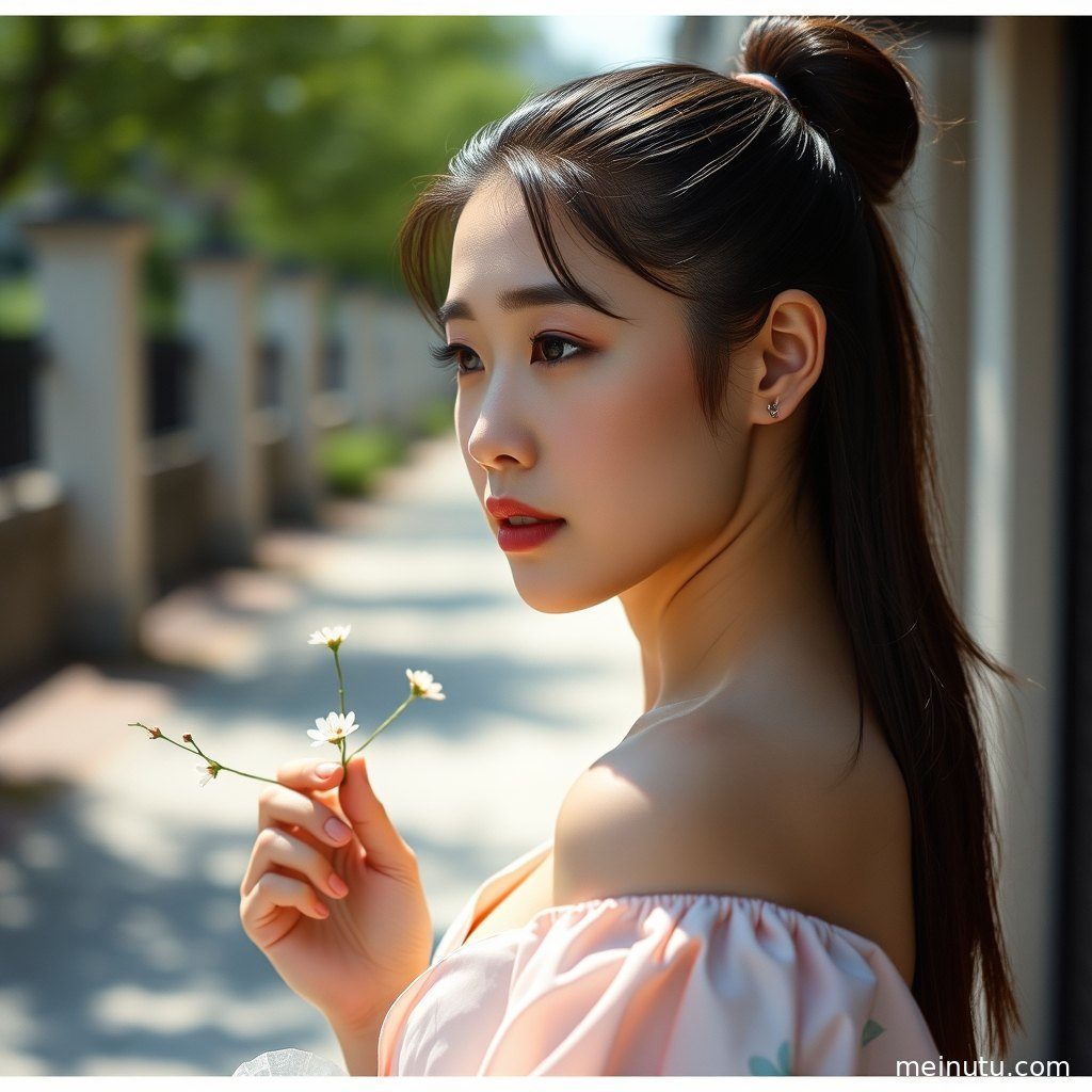 成年女子在窗边，午后阳光透过玻璃洒在脸上，光影斑驳。