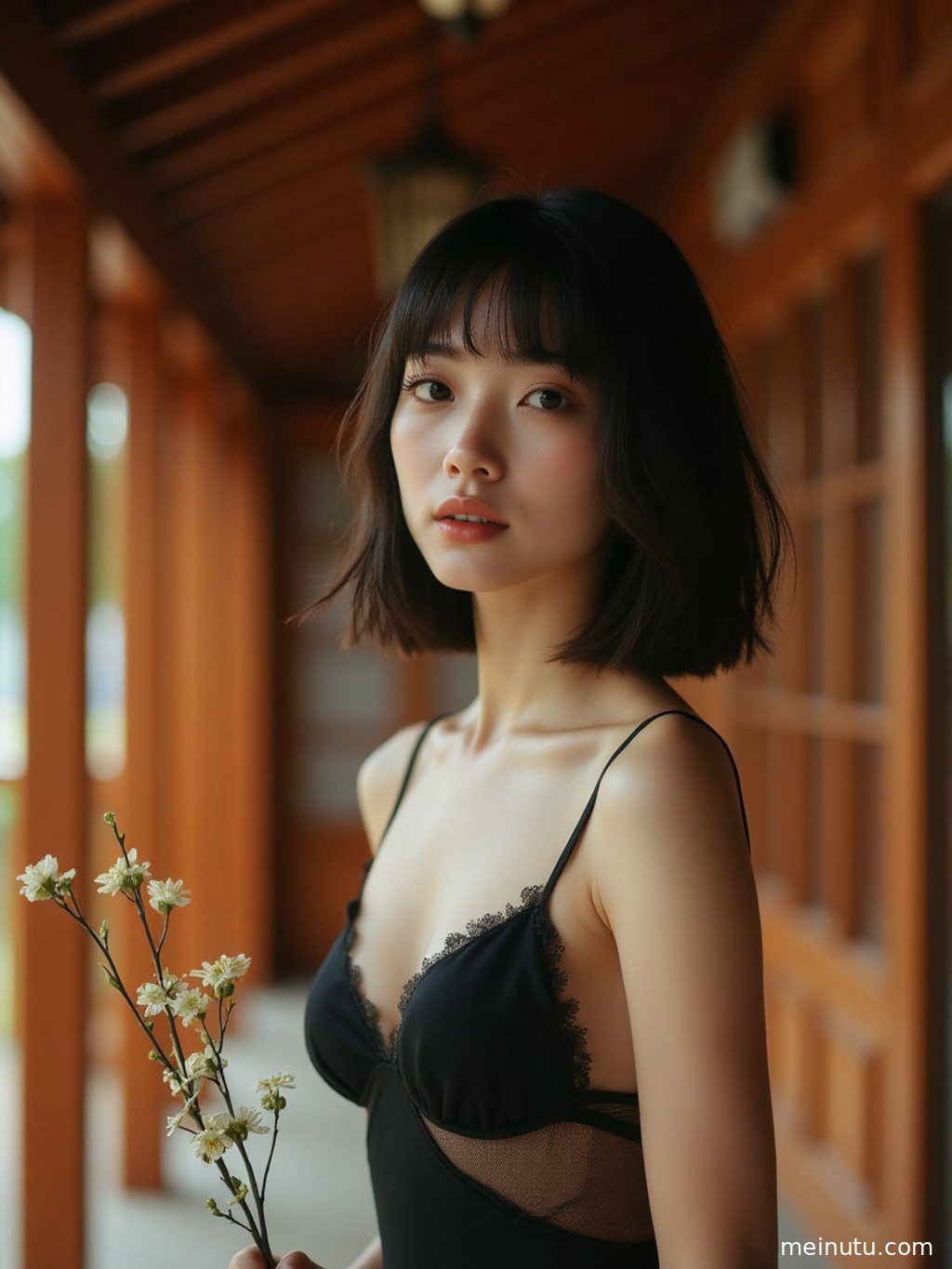 壁纸4k写真，近景展示年轻成年女性侧脸，窗外光线勾勒出迷人轮廓。