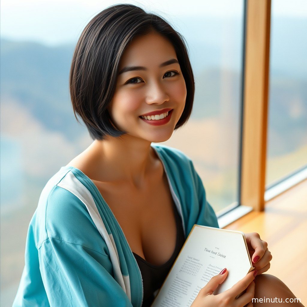 暖黄色调的黄昏光线下，成年女性的全身肖像，充满温馨感。