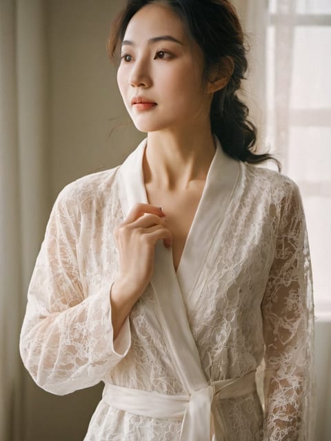 成年女性在海边逆光下，面容在柔和光线下显得格外动人。