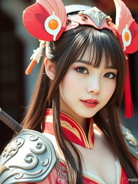 身着二次元服饰的成年女子在街头进行全身构图的Cosplay街拍，暖色侧光勾勒出迷人轮廓。