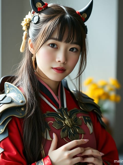 成年女性Cosplay角色在晨光下，面部被柔和的漫射光线勾勒。