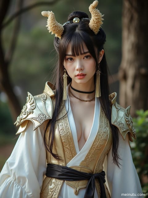 身着华丽战袍的成年女性角色，眼神坚定，背景奇幻。