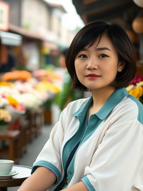 成年女性在阳光透过窗户的光影下，侧脸展现宁静魅力。