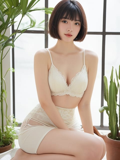 成年女子在繁花盛开的花园中，沐浴着清透的阳光，展现甜美笑容。