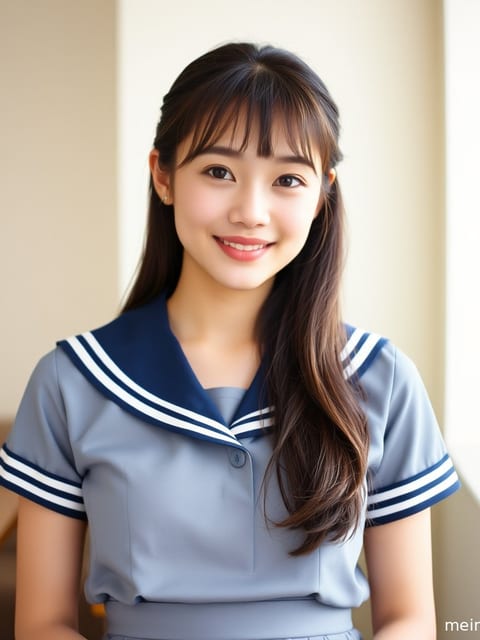 身着JK制服的成年女性，腿部线条在黑丝袜的衬托下格外迷人，背景是黄昏的阴天。