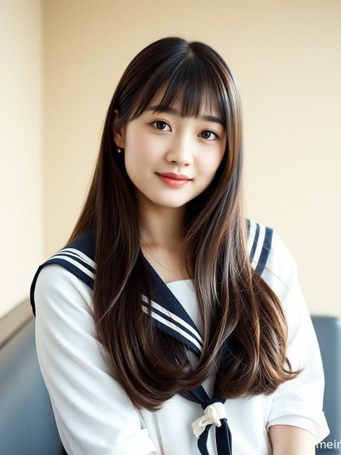 成年女性以全身构图呈现日系制服风格造型，画面突出服饰轮廓与整体氛围。