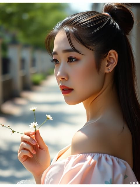 成年女子在窗边，午后阳光透过玻璃洒在脸上，光影斑驳。