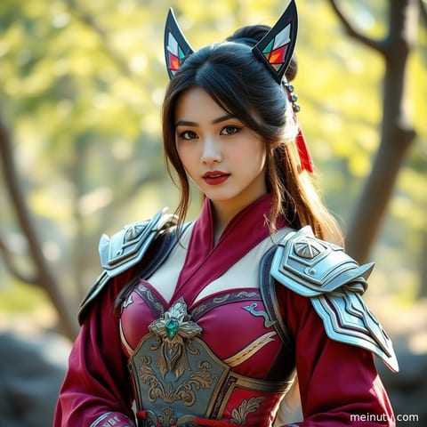 成年女性coser身着精致服装，在室内柔光下展现角色魅力。