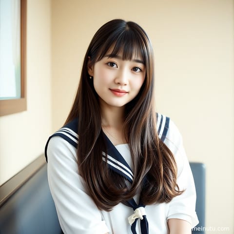 水手服JK 海边 自然光 半身构图 写真 01