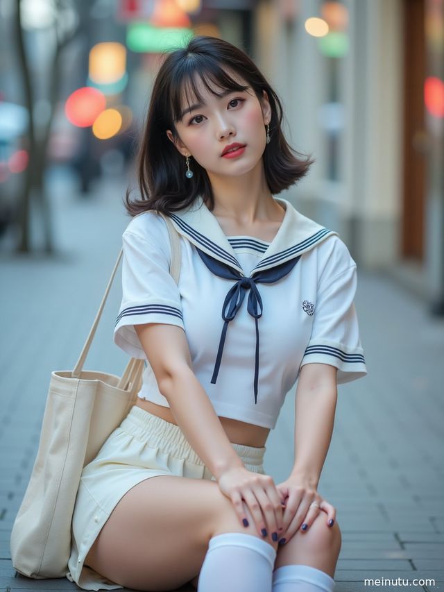 身着正版JK制服的年轻成年女子，在海边柔和逆光下回眸，展现青春活力。